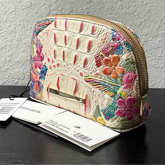 Brahmin TINA Cosmetic Clutch DESERT BLOOM PARTON Flowers Hummingbirds RARE HTF - Picture 1 of 7